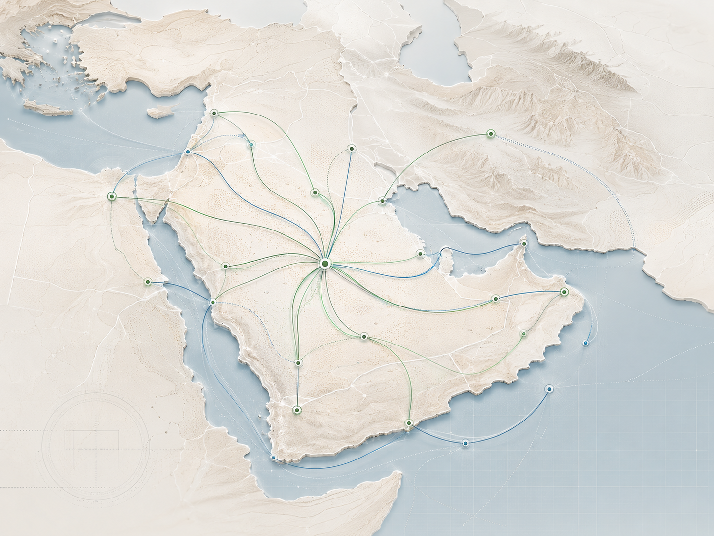 Stylized Middle East regional map centered on Saudi Arabia
